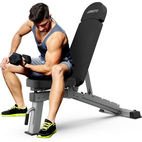 JOROTO Premium Hantelbank | Praktische Fitnessbank, geeignet als Schrägbank & Flachbank Bankdrücken Bank für Ganzkörpertraining | MD80, Folding Flach Einstellbar Bauch
