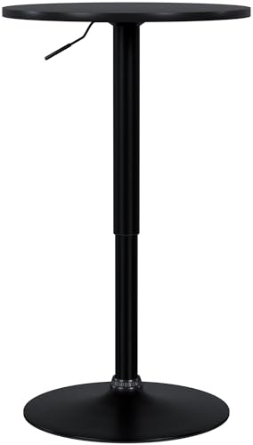 CLP Stehtisch rund höhenverstellbar Xanten, Bartisch drehbar mit stabilem Gaslift, Metallgestell pulverbeschichtet rutschfest | Farbe schwarz/schwarz Größe Ø 52 cm