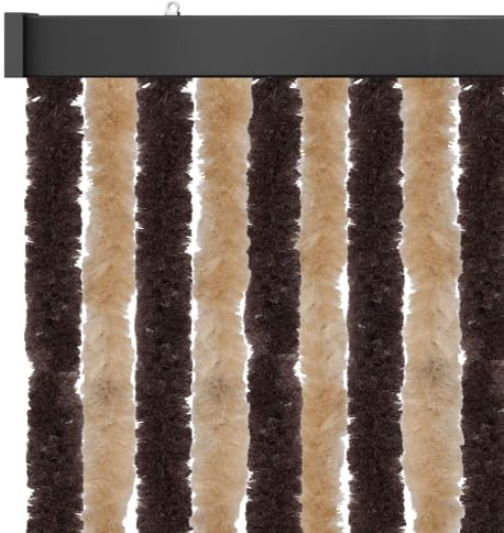 Arsvita Insektenschutzvorhang 56x185 cm (Breite x Länge) Flauschvorhang in Beige & Braun für Wohnmobil, Wohnwagen, schmale Türen, Fadengardine Ø4cm