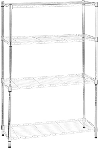 Amazon Basics Aufbewahrungseinheit mit 4 Regalböden, höhenverstellbaren Einlegeböden und Nivellierfüßen, max. Gewicht 640 kg, Chrom, 35.6 x 91.4 x 137.1 cm
