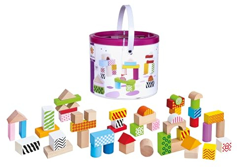 Eichhorn – bunte Holzbausteine – 50 Stück in Box, Bauklötze mit Bedruckung, aus Birkenholz, für Kinder und Babys ab 12 Monaten, Holzspielzeug, Verpackung kann variieren