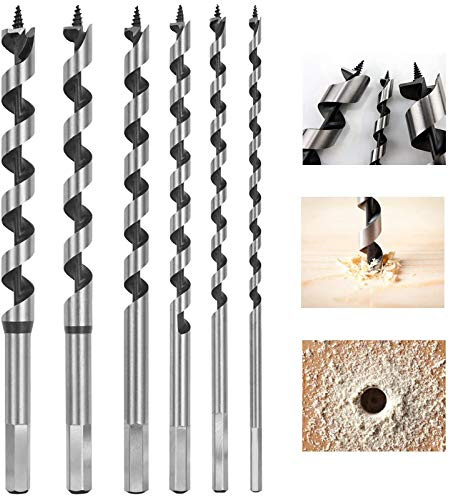 flintronic Holzbohrer, Schlangen-Bohrer Satz 6 Stück, Bohrer Schlangenbohrer mit Sechskant-Schaft,Holzschlangenbohrer Set, Holz Tools für Holzbearbeitung (Ø6/8/10/12/14/16x230MM)