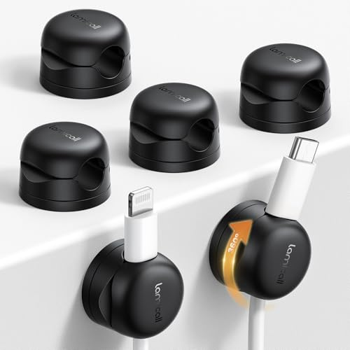 Lamicall Kabelhalter Selbstklebend, 6 Stück Kabelclips Kabelhalterung - [Upgraded 360° Drehbar] Feder Kabel Clips, [1S Klemmt] Kabelklemmen Schreibtisch für HDMI, Kabel Organizer für Tisch/Auto/Wand