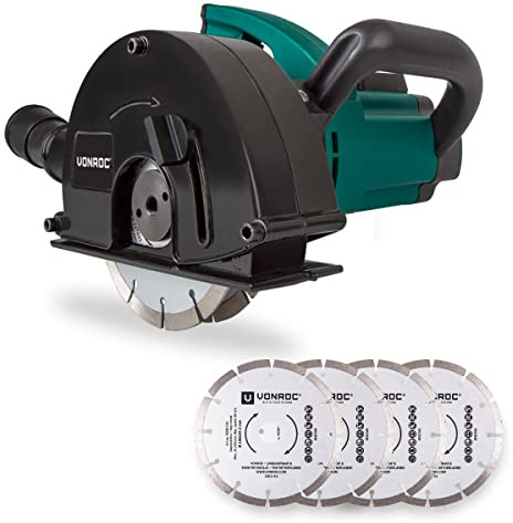 Vonroc Mauernutfräse 1700 W – 150 mm mit Absaugung & 6 Diamantscheiben | Schlitzfräse für Kabelnut [14/19/29mm] - Nutfräser mit Schnittiefe [4-40mm] - Inklusive 6 Diamantscheiben