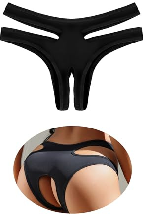 ohmydear String Tanga Damen Ouvert Slip Niedrige Taille Unterhosen Erotische Höschen Mini String im Schritt Offen Reizwäsche für Frauen Sexy Unterwäsche Große Größen