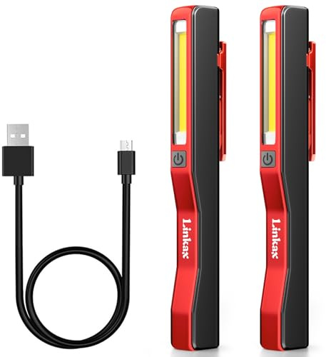 Linkax LED Arbeitsleuchte Werkstattlampe 2 Stück, Taschenlampe LED Aufladbar, COB Handlampe mit Magnet Clip für Auto Reparatur Werkzeug Werkstatt Zubehör, Geburtstagsgeschenk für Männer Papa Geschenk