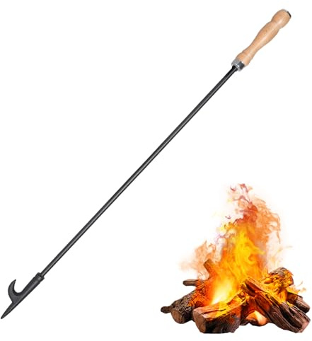 Schürhaken Feuerhaken 81cm lang, Uten Feuerpoker schwere Gusseisen mit Holzgriff Kaminzubehör