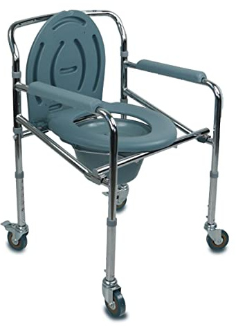 Mobiclinic®, Toilettenstuhl, Faltbar, Tragbare Toilette, Abnehmbarer Eimer, Armlehnen, Ergonomischer Sitz, bis 100 kg, Räder mit Bremsen, Rutschfeste Füße, Stahl, Leicht, Muelle