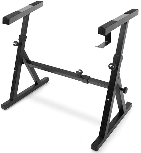 Pyle Keyboard Ständer, E Piano Ständer in Z-Form – Höhenverstellbar und klappbar für Digital Piano und Keyboards mit 54–88 Tasten, Schwarz