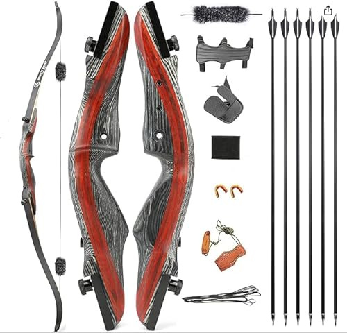 AMEYXGS Takedown Recurve Bogen und Pfeil Set 62 Zoll Bogenschießen Jagdbogen für Jugendliche und Erwachsene 20-50lbs Traditionell Holzbogen Longbogen mit (Bogen-Set 1, 25 Lbs)