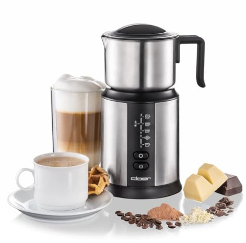 Cloer 7789 Induktions-Milchaufschäumer mit 800 ml Edelstahlkännchen, 600 ml Milchschaum, 500 ml heiße Schokolade, magnetische Aufschäumspule, spülmaschinengeeignet, 500 W