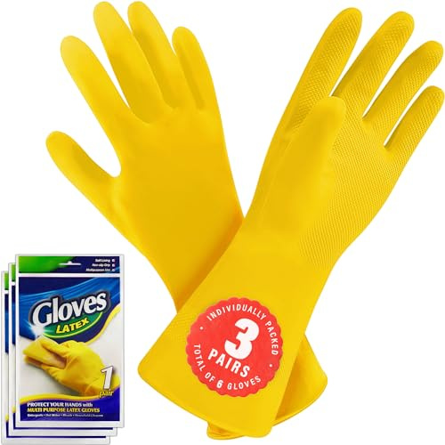 SteadMax 3 Paare Kleine Reinigungshandschuhe, Wiederverwendbare Naturlatex Gummihandschuhe, Wasserdichte Rutschfeste Spülhandschuhe für Küche und Haushalt (L, 3 Paare)