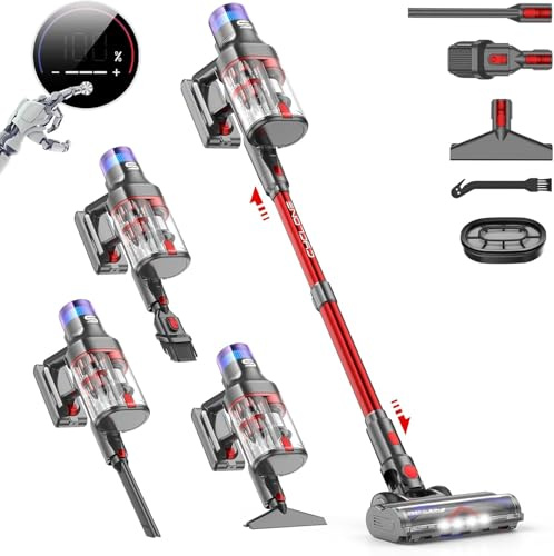 VSTOKY Staubsauger Kabellos 80Min 600W 58KPa, Akku Staubsauger mit Doppelter Staubbehälter Automatikmodus Akkusauger für Teppich Hartböden Tierhaare, V15 Pro Max