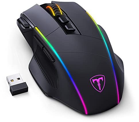 RisoPhy Gaming Maus Kabellose RGB,2.4G/USB-C/Bluetooth Maus mit 8 Programmierbare Tasten/10000DPI/7 RGB Beleuchtung,Wireless Ergonomische Maus für PC/Mac Gamer