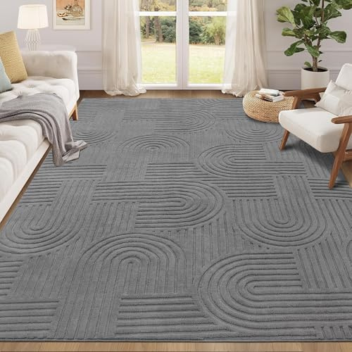 Enyhom Moderner Kurzflor Teppich, 80 x 150 cm Wohnzimmerteppich 3D Design Flauschig Weich Küchenteppich Waschbarer rutschfest Teppich für Schlafzimmer Esszimmer Küchen, Grau