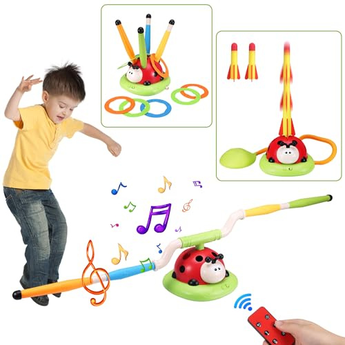 3 in 1 Spiele für Kinder, Raketen Spielzeug, Seilspringmaschine Kinder | Ringwurfspiel für Kinders, Schaumraketen Launcher, Sport & Outdoor-Spielzeug für 3 4 5 6 7 8 9 Jahre
