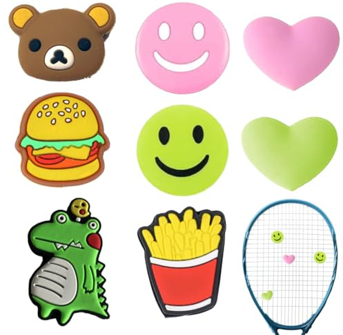 8 Stück Tennis Dämpfer,Tennisschläger,Lustig Vibrationsdämpfer Happy Face Herzförmiges, Stoßdämpfer zubehör, Burger Pommes Form, Tennis Dämpfer Tier, für Tennisspieler, Badmintonschläger