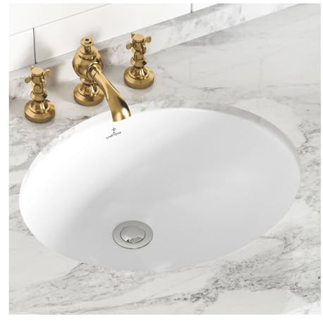 SmartSylva Ovale Unterbau-Waschbecken, 43,5 x 35,6 cm, Keramik, Waschbecken mit Überlauf, weiße