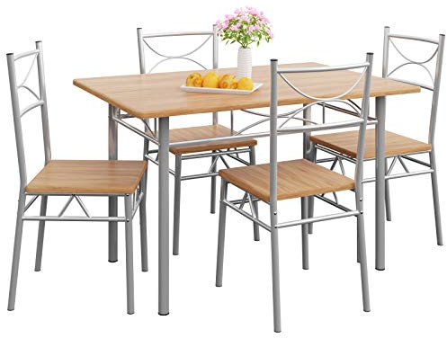Casaria® Esstisch mit 4 Stühlen Holz 5-TLG Set Metall 110x70cm Industrial Esszimmer Küche Stühle Tisch Möbel Essgruppe Sitzgruppe Paul Buche