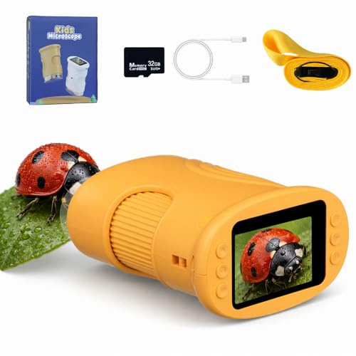 Tolesum Mikroskop für Kinder, 1000x Zoom, 2,0 Zoll IPS Display, 8 LEDs | Kindermikroskop mit 32 GB Speicherkarte, Taschenmikroskop mit 600 mAh Akku, Mini Mikroskop mit Trageschlaufe und Typ-C Kabel