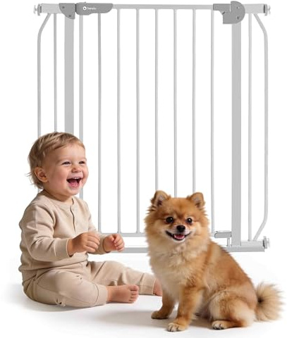 Lionelo Truus Slim Treppenschutzgitter ohne Bohren 75–105 cm | Baby Türschutzgitter mit Erweiterung, Auto Close, Doppelte Sicherung, Beidseitig Öffnend, Niedrige Schwelle