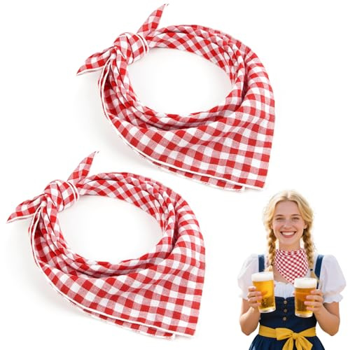 Leikedun 2 Stück Rot Weiß Trachtentuch 55 * 55cm Bierfest Halstücher Kariert Halstuch Bayerische Accessoires für Damen Herren Oktoberfest Outfit Trachten Party (rot-weiß)