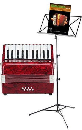 Classic Cantabile Secondo Kinder Akkordeon 8 Bass Set Rot, 22 Diskanttasten | 8 Basstasten, Gewicht: 2, 4 kg, Abmessungen (B x T x H in cm): 28, 5 x 16 x 28, Farbe: Rot, Inkl. Trageriemen und Gigbag