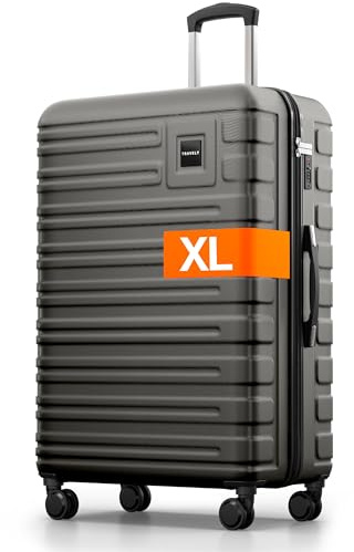 Travely Polycarbonat Koffer Groß 77cm XL - 100L Innenvolumen - 158cm Gurtmaß, sehr robuster Hartschalenkoffer mit sanften Rollen & TSA Schloss, Reisekoffer, Handgepäck Koffer, Reisekoffer mit Rollen