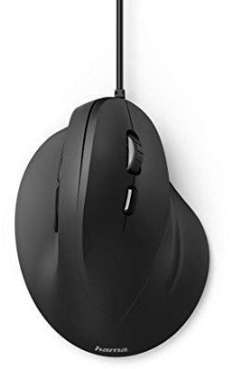 Hama ergonomische Maus (Vertikale Maus kabelgebunden für Rechtshänder, 3 Geschwindigkeitsstufen bis 1800dpi, gegen Tennisarm, Mausarm, RSI-Syndrom) schwarz