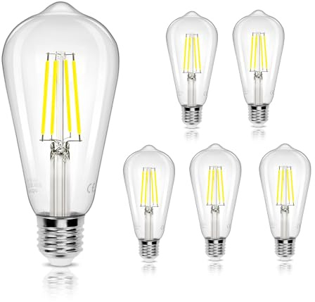 Aigostar E27 Filament LED Lampe 8 W (Ersetzt 75W),Kaltweiß 6500K,1050 Lumen,ST64 Leuchtmittel,Nicht dimmbar,5 Stück
