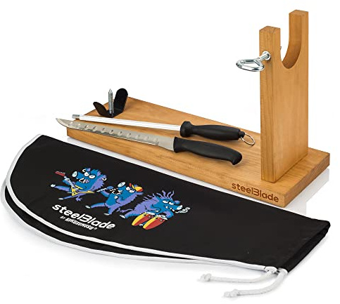 Steelblade Schinkenhalter + Schinkenabdeckung Kukuxumusu + Schinkenmesser und Chaira - Schinkenhalter
