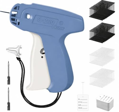 1Plusselect Etikettiergerät Kleidung, Preisschild Heftpistole für Kleidung | Etikettierpistole Kleidung Label Gun mit 2 Ersatznadeln, 2000 Heftfäden, 250 Preisschilder für Flohmärkte Secondhand-Läden