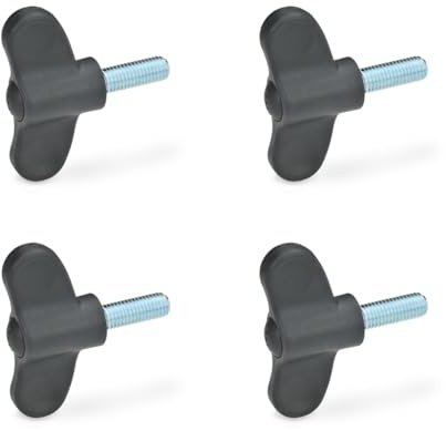 Ganter Normelemente | Flügelschraube GN 633-48-M6-20-DSG | 4 Stück | Flügelgriff | schwarz Kunststoff | Schraube Stahl M6x20
