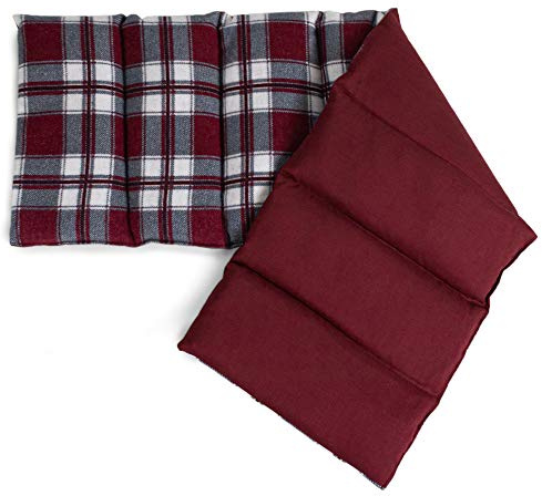 Traubenkernkissen 75x20cm groß 8-Kammer. Körnerkissen Wärmekissen extra lang (Flanell karo-rot)