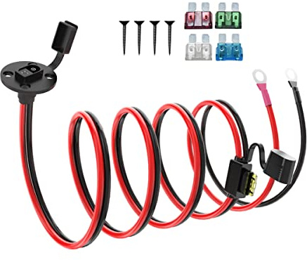 ELFCULB SAE Steckdose auf Ringkabelschuh Kabel 10AWG 1,5m für Autobatterie | SAE Einbaubuchse auf Ringösen Kabel 12V/24V mit Sicherung - Wetterfester Wandanschluss für Motorrad & Batterie