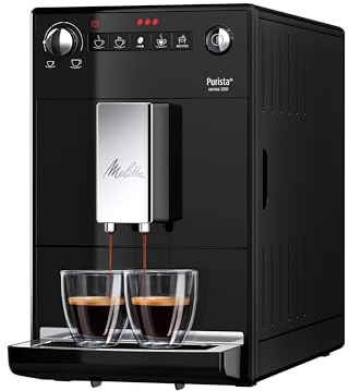 Melitta Purista – Kaffeevollautomat mit Lieblingskaffee-Funktion, Kaffeemaschine mit Mahlwerk und 3-stufig Einstellbarer Kaffeestärke, für Kaffee und Espresso,Schwarz