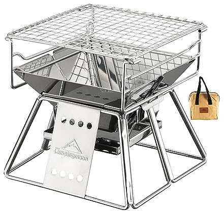 Campingmoon Kleiner Edelstahl-Holzkohlegrill mit Tragetasche, X-Mini