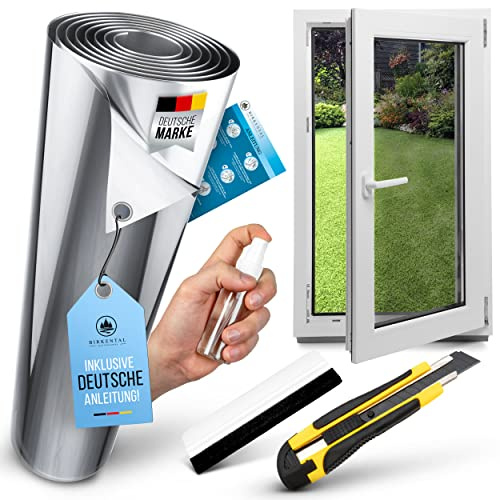 Birkental Sonnenschutzfolie Fenster innen oder außen - UV Schutz Spiegelfolie - Hitzefolie - Fensterfolie Blickdicht - Sichtschutz - Wärmeschutzfolie selbstklebend (90 x 200 cm)
