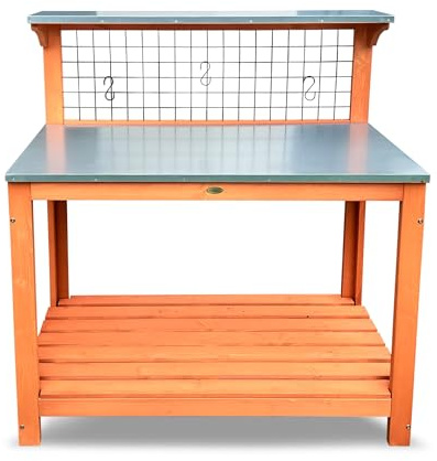 HABAU Gartentisch mit Arbeitsplatte, Tisch aus Holz für Balkon und Terrasse, 101 x 55 x 117 cm