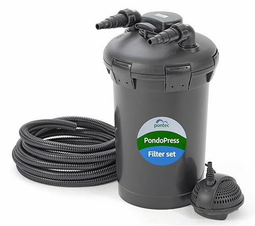 Pontec 50753 PondoPress Set 5000, für Teiche bis 5.000 L (ohne Fischbesatz) - Druckfilterset, Filterpumpe (1500 l/h), Teichfilter mit 7 Watt UVC-Leistung