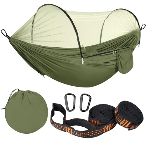 Hängematte mit Moskitonetz, Hängematte Outdoor Camping Reise Wandern Garten | Atmungsaktives Camping Hängematte, Tragkraft bis 300KG, Schnelltrocknendes Fallschirmnylon, Hammock verhindert Insektenstiche