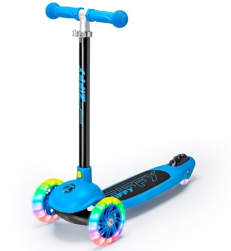 ZIFFY Kinder Scooter 3 Rad, 5-Fach höhenverstellbarer Tretroller für Kinder ab 3-8 Jahre, Faltbarer Kinderroller mit Leuchtenden Rädern & Breitem Deck, Geschenk für Jungen und Mädchen ab 3-8(Blau)