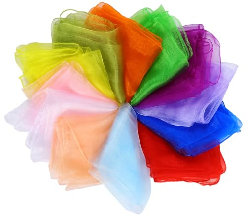 Tweruna Chiffontücher 12 Stück Jongliertücher, Bunte Seidentücher Baby Sensorische Tücher für Jonglierspiele, Tanz, Festivals und Partyaktivitäten (60 x 60 cm)