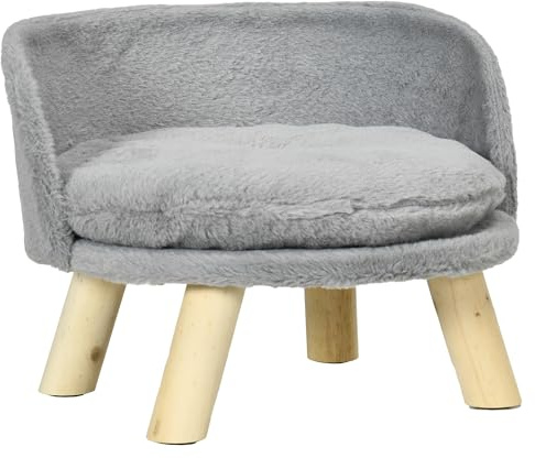 PawHut Hundesofa Hundecouch mit Kissen, Holzbeine, Abwaschbares Hundebett erhöhtes Haustiersofa Katzensofa für Miniaturhunde, 40,5 x 40,5 x 33 cm Grau
