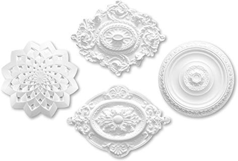 MARBET DESIGN Stuckrosette aus EPS Styropor - Deckenrosette weiß, Zierelement, Stuck (R-07, Ø 40cm) Wanddekoobjekt Innendekoration Dekor rund