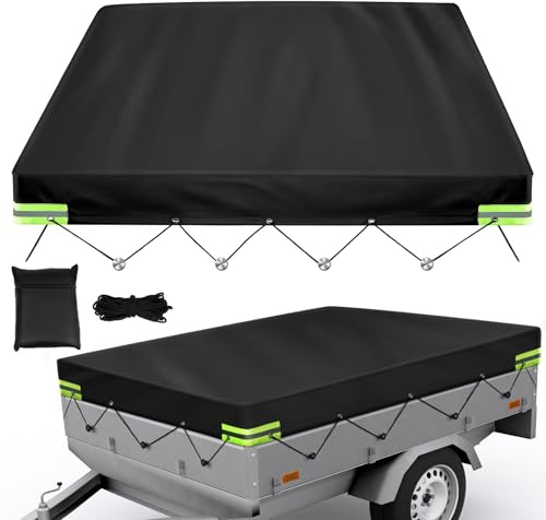 Anhänger Plane 214 x 122 x 13cm (84.25x48.03x5.12 inch), 750 kg Anhängerplane 420D Heavy Duty Wasserfest Winddichte for pkw Car Trailer with Grommets & Rope