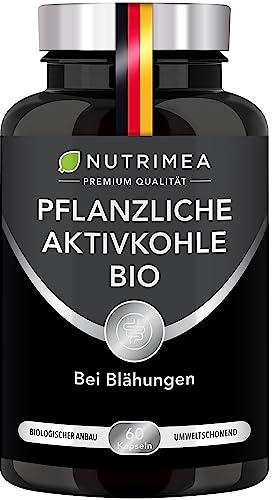 Aktivkohle Bio Kapseln - Purecoal® patentierte Formel - Hochdosiert 2000 mg pro Tagesdosis - gegen Blähungen, Völlegefühl – Vegan aus französischem Kastanienholz - Premium Qualität Nutrimea