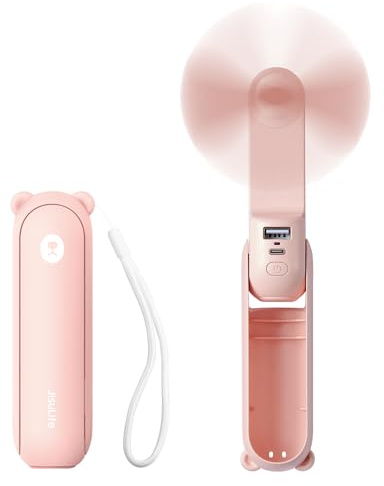 JISULIFE Mini Handventilator, 3-in-1 Handventilator, wiederaufladbarer USB [12–19 Betriebsstunden] mit Powerbank, Taschenlampe, tragbarer Ventilator für Reisen/Sommer, Geschenke für Frauen-Rosa