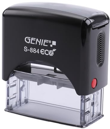 GENIE S-884 ECO Stempel Set mit Stempelkissen | Adressstempel | Automatikstempel | Firmenstempel | Selbstfärbender Stempel | Mini-Bürogerät | Robust & Personalisierbar | Buchstaben, Zahlen & Zeichen