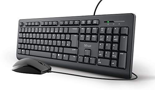 Trust Taro Kabelgebundenes Tastatur und Maus Set, Deutsches QWERTZ Layout, Leise Tasten und Maustasten, Spritzwassergeschützt, USB-Anschluss, für PC, Laptop, MacBook, Windows, macOS - Schwarz